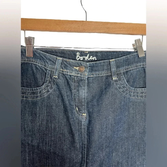 Boden Denim Mini Skirt Dark Wash Knee Length A-line Stretch Jean Skirt 10R - Picture 2 of 6